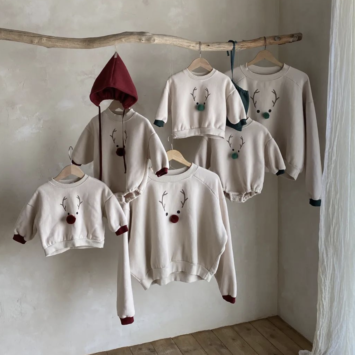 Toddler Mom Fleece-Lined Reindeer Sweatshirt (2-4y, Mom)- Wine - AT NOON STORE