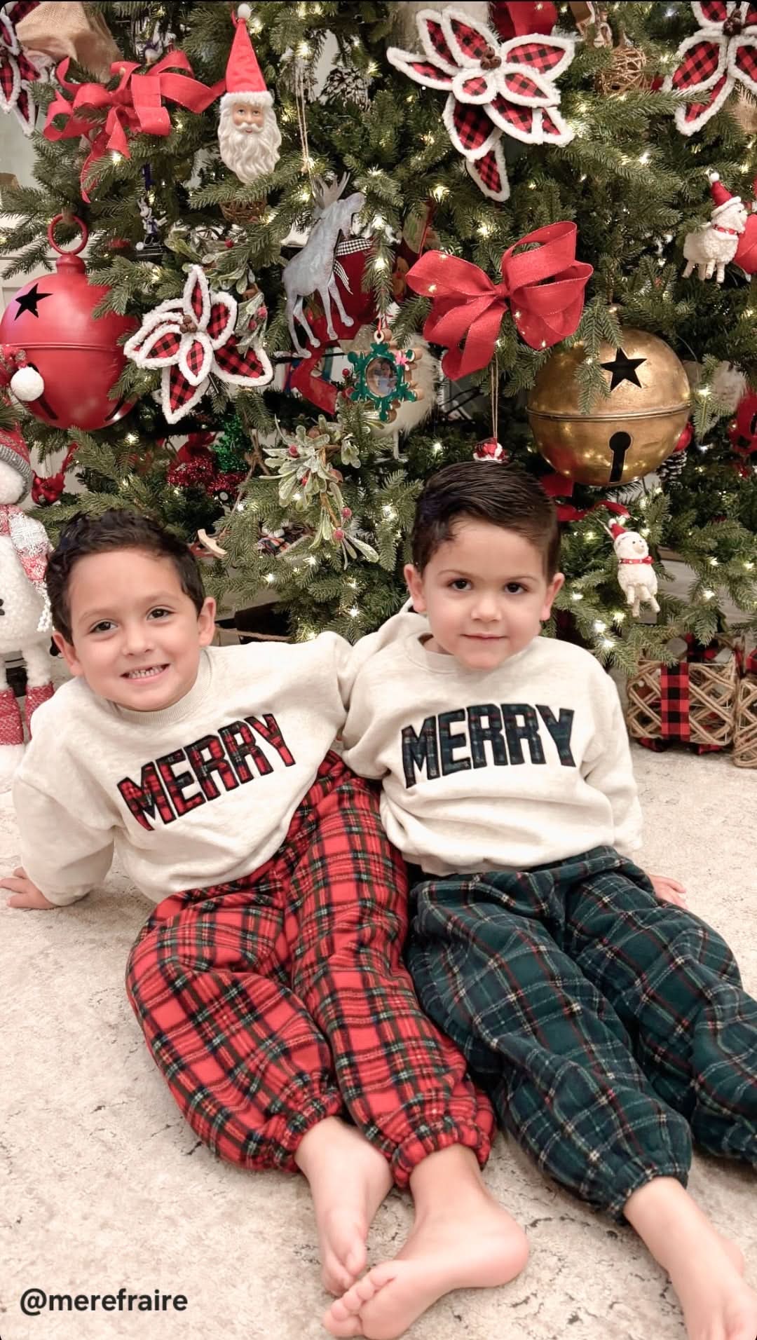 Toddler Merry Patch Embroidery Sweatshirt and Tartan Fleece Jogger Pants (6m-6y) - Red - AT NOON STORE