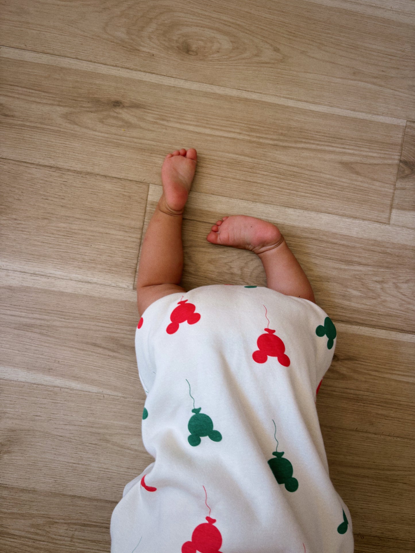 Baby Holiday Mickey Balloon Print Brushed Cotton Bubble Romper (3-24m) - Cream - AT NOON STORE