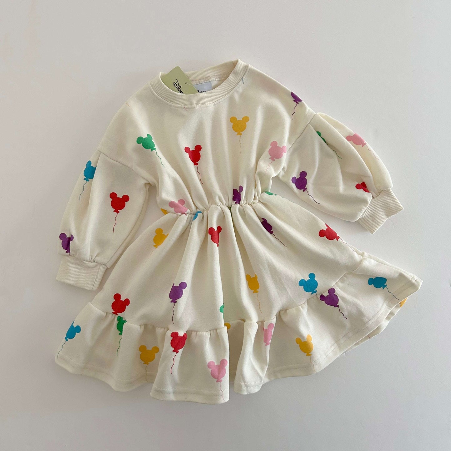Toddler Balloon Print Long Sleeve Dress (15m-7y) -Cream - AT NOON STORE