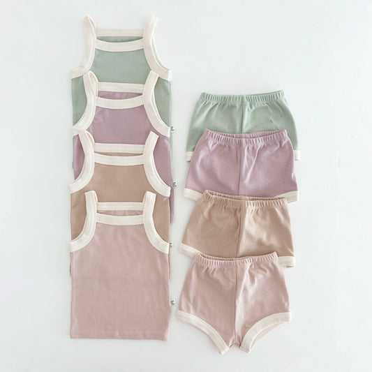 Toddler Contrast Trim Tank Top and Shorts Set (1-6y)- 4 Colors - AT NOON STORE