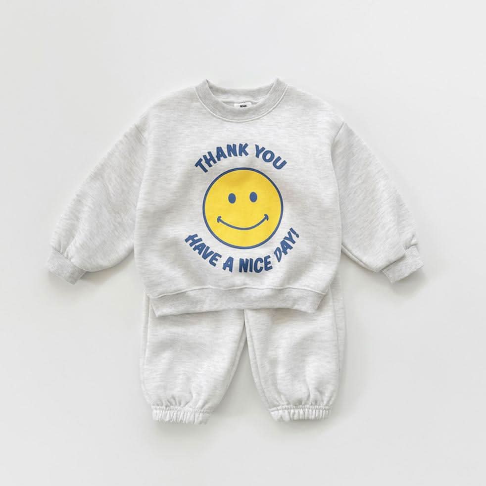 Kids Brushed Warm Fabric Thank You Smile Sweatshirt and Jogger Set (2-8y) - 2 Colors - AT NOON STORE