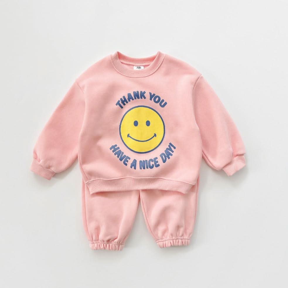 Kids Brushed Warm Fabric Thank You Smile Sweatshirt and Jogger Set (2-8y) - 2 Colors - AT NOON STORE
