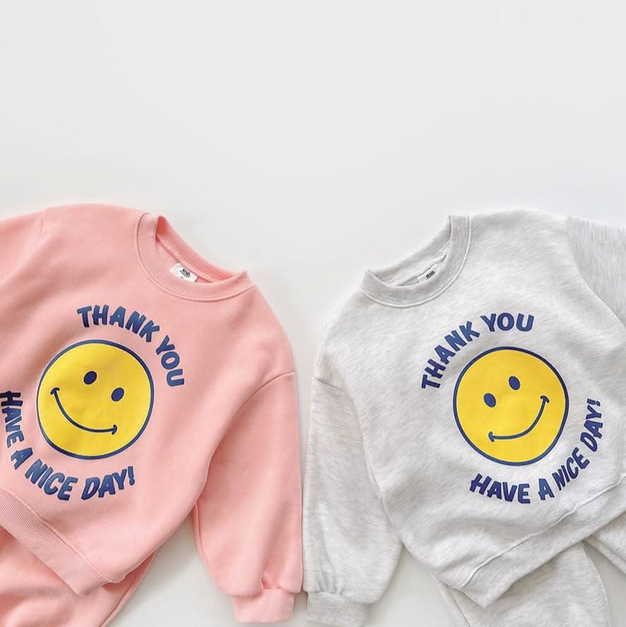 Kids Brushed Warm Fabric Thank You Smile Sweatshirt and Jogger Set (2-8y) - 2 Colors - AT NOON STORE