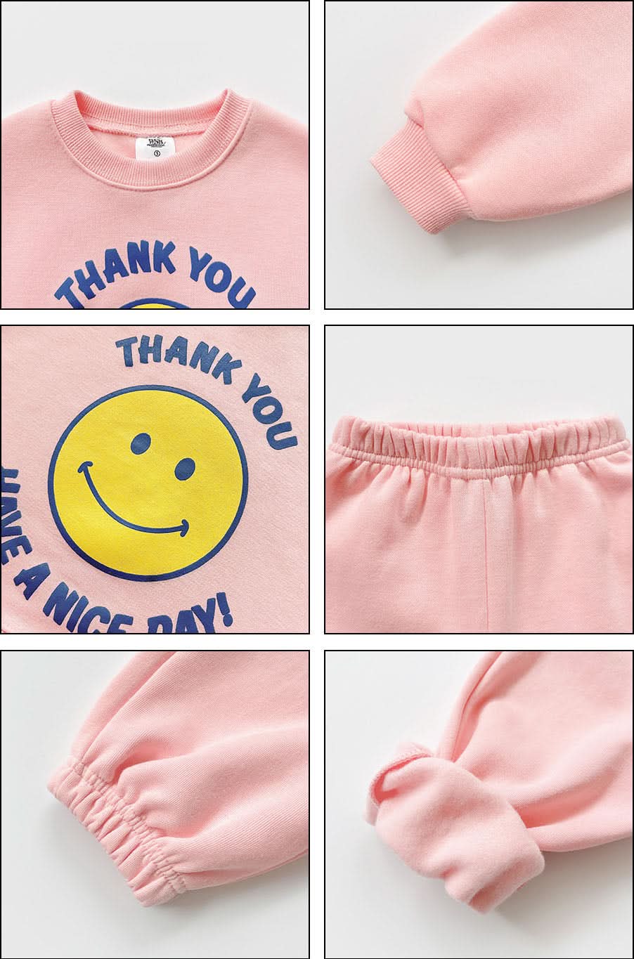 Kids Brushed Warm Fabric Thank You Smile Sweatshirt and Jogger Set (2-8y) - 2 Colors - AT NOON STORE
