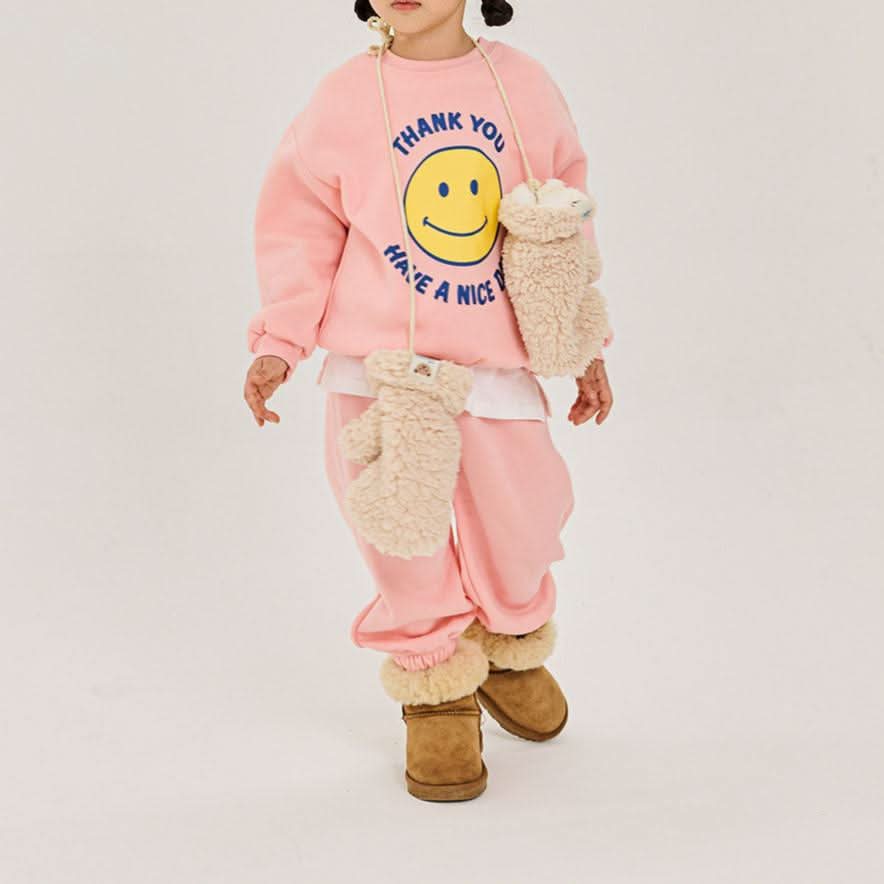 Kids Brushed Warm Fabric Thank You Smile Sweatshirt and Jogger Set (2-8y) - 2 Colors - AT NOON STORE