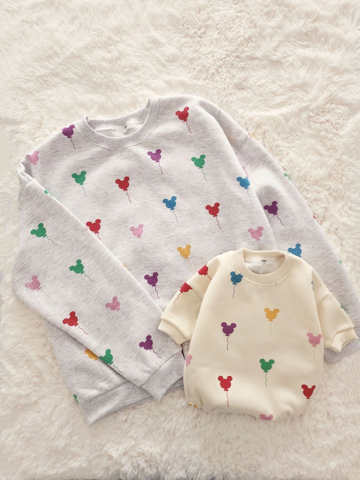 Adult Balloon Print Brushed Cotton Sweatshirt - Melange Grey kids outfit