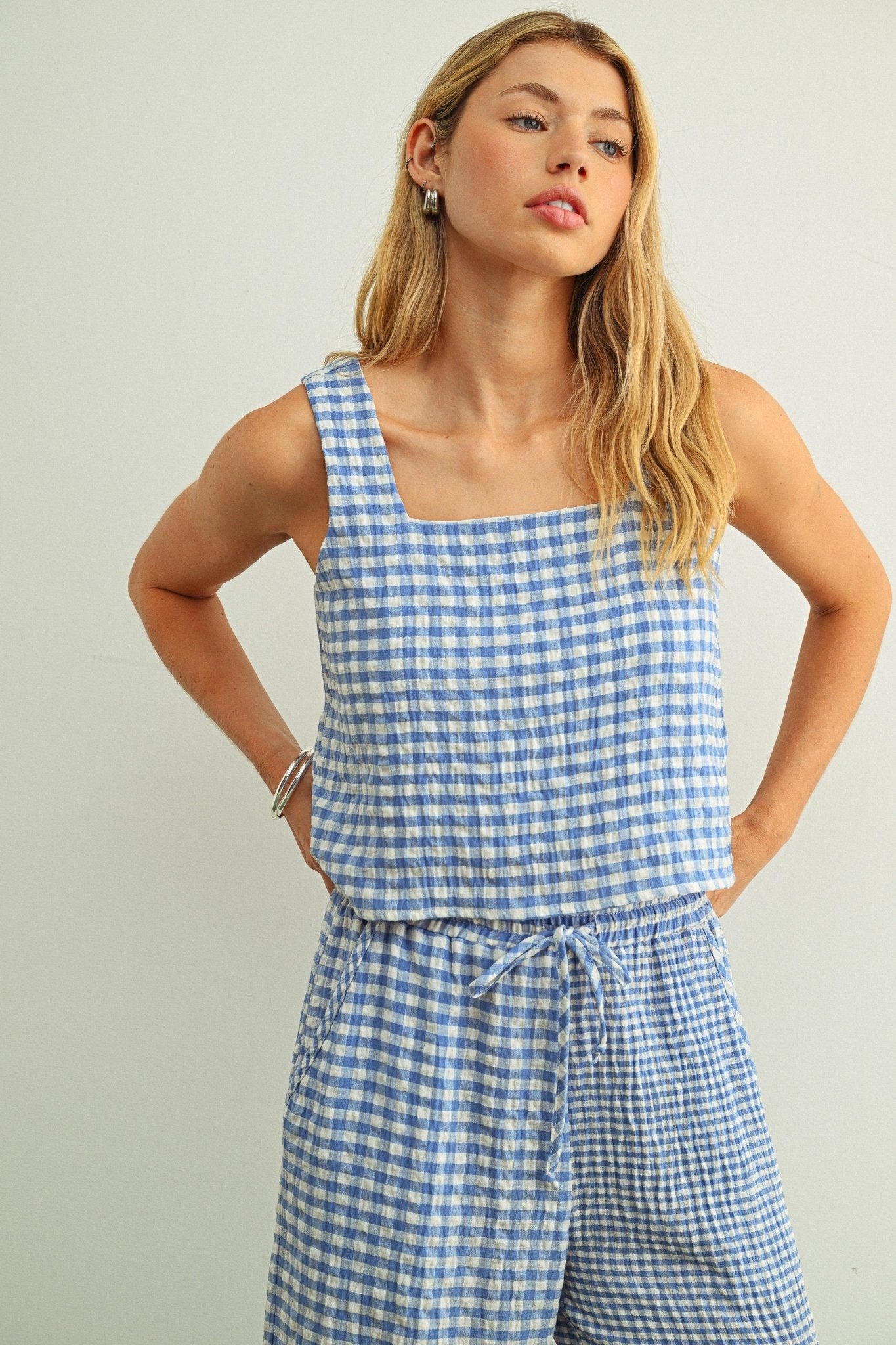 Adult Gingham Square Neck Sleeveless Top