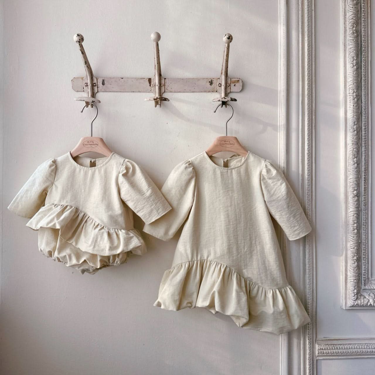 Baby Monbebe S25 Tie Back Unbalanced Ruffle Balloon Dress Romper (3 - 24m) - 2 Colors kids outfit