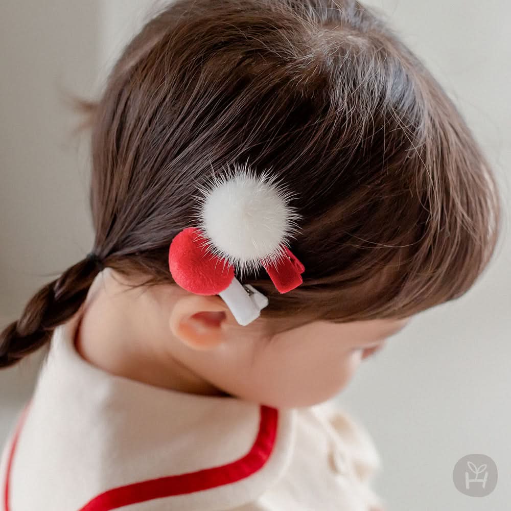 Baby Red Heart and Pom Hair Clip Set (2pk) kids outfit