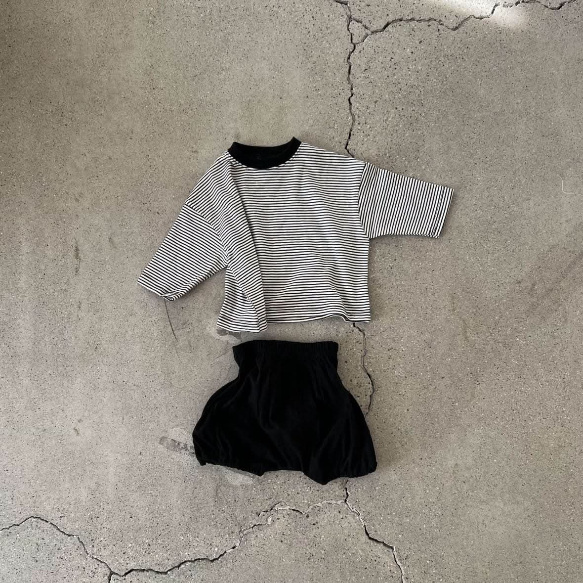 Baby S25 Stripe Basic Top and Bloomer Shorts Set (6 - 18m) - 3 Colors kids outfit