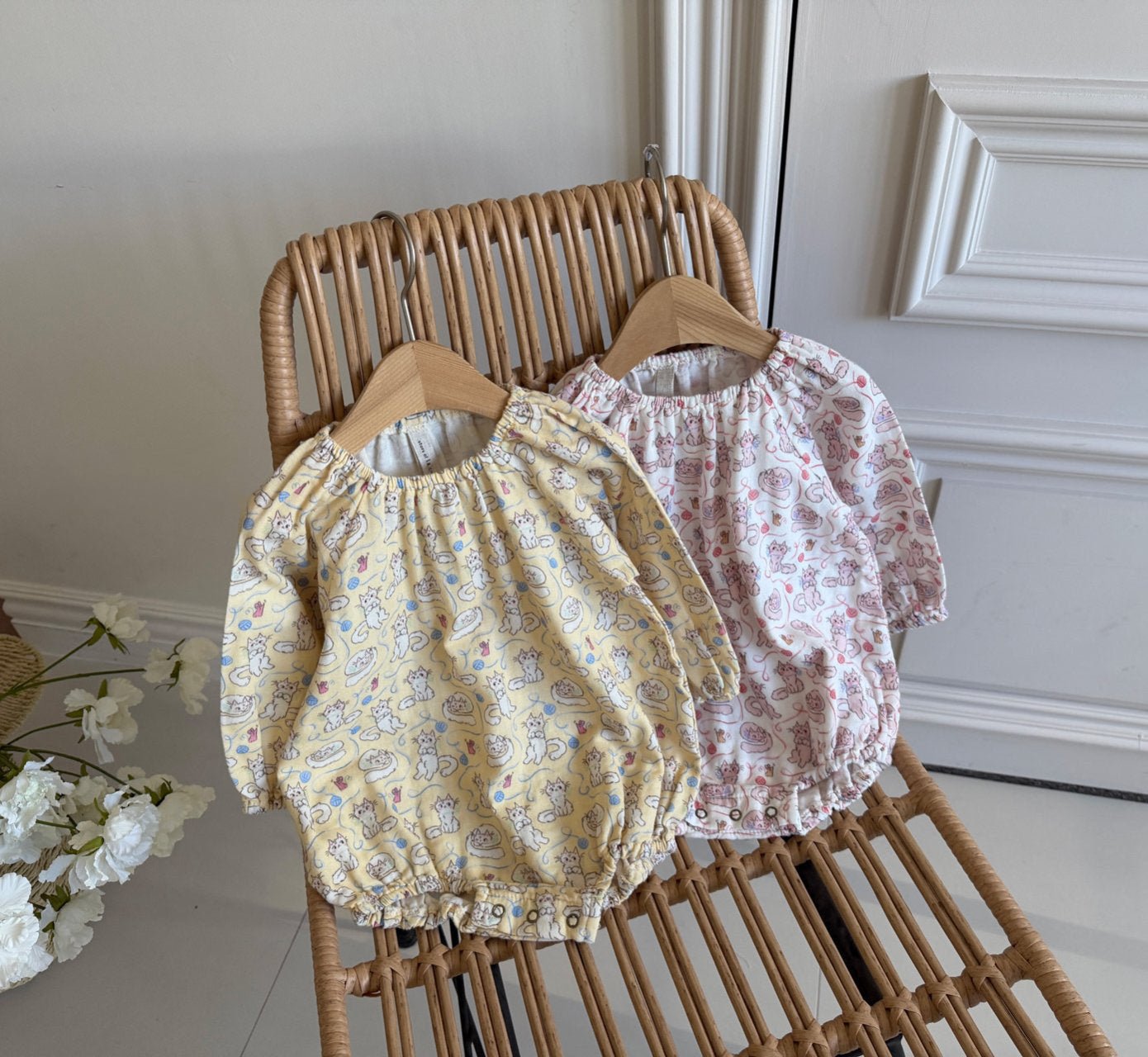 Baby SP26 Cat All - Over Print Gauze Cotton Bubble Romper (6 - 24m) - 2 Colors - AT NOON STORE