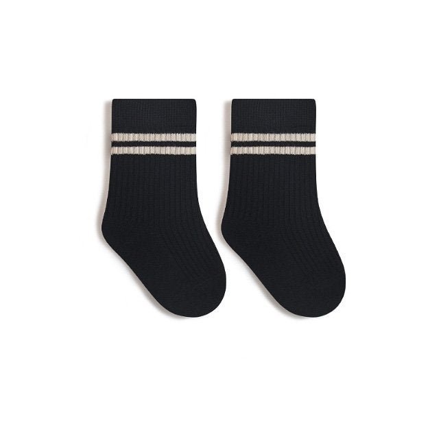 Baby Toddler Double Beige Line Socks (0 - 8y) - Black - AT NOON STORE