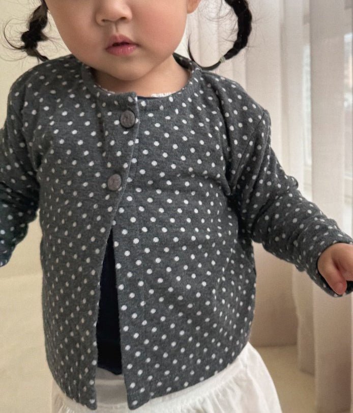 Baby/Toddler Bella F26 Polka Dot Cardigan (1-6y) - Charcoal kids outfit
