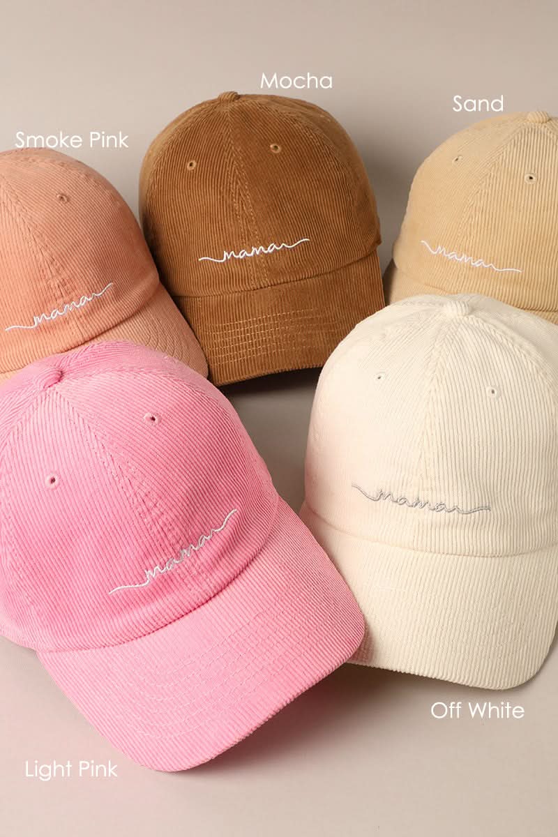 MAMA Embroidered Corduroy Baseball Cap -7 Colors - AT NOON STORE