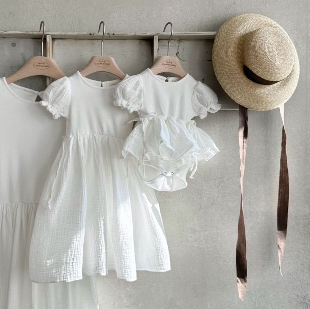 Baby Monbebe Cotton Ruffle Dress Romper with Tie Waist (3-24m) - 2 Colors - AT NOON STORE