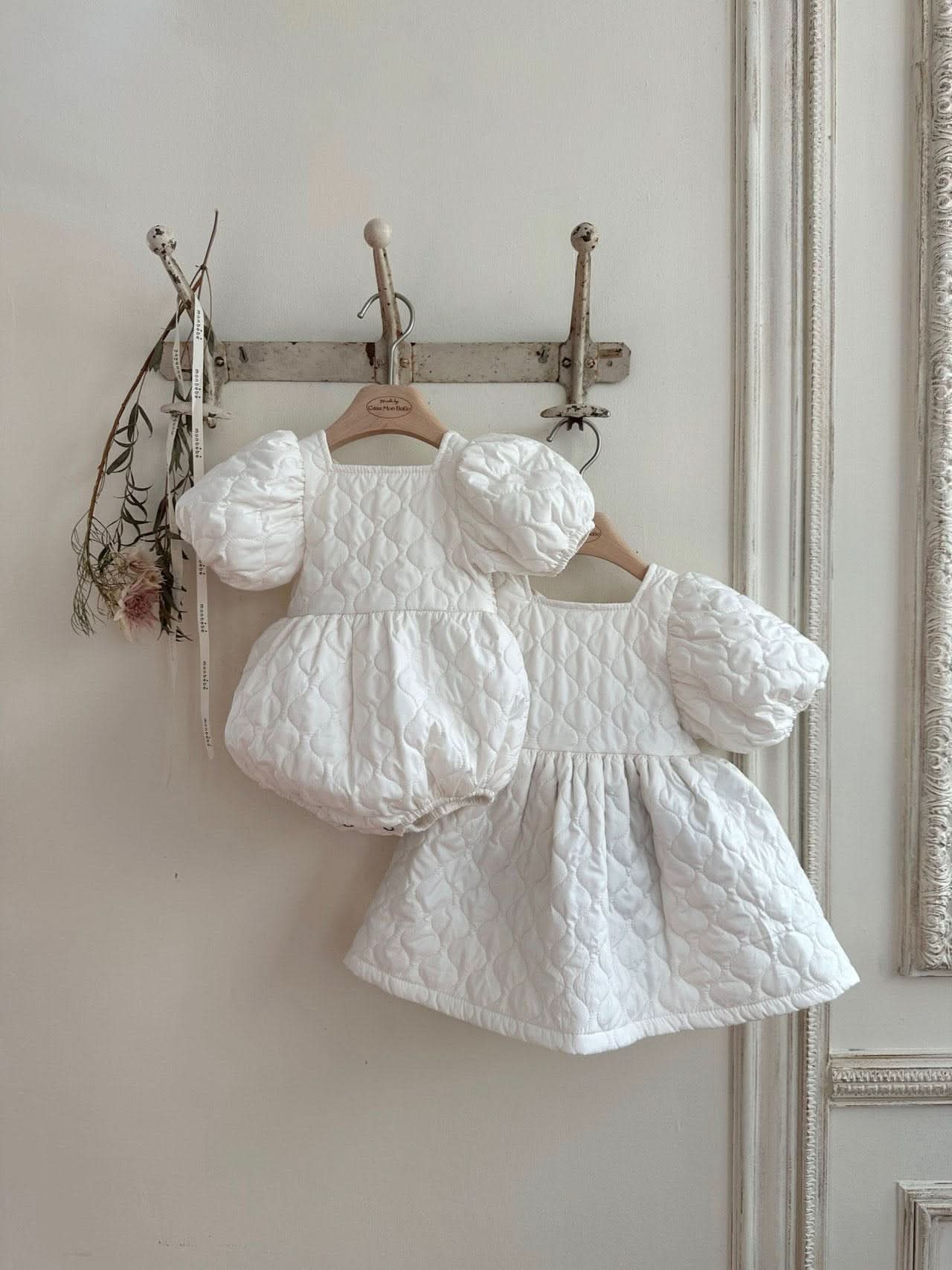 Toddler Monbebe Puff Sleeve Tie Bow Quilted Dress  (1-6y) - AT NOON STORE