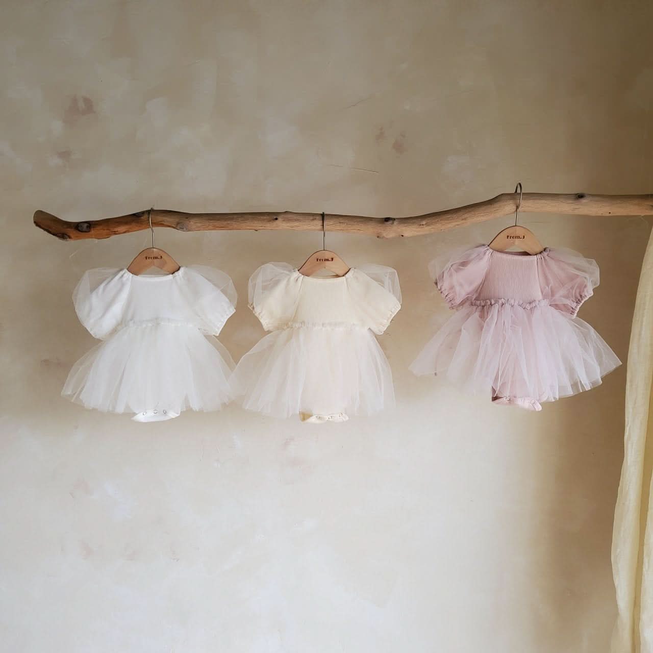 Baby Short Puff Sleeve Tutu Dress Romper (3-18m) - Cream - AT NOON STORE