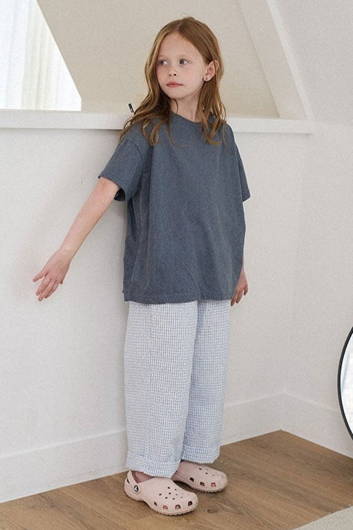 Toddler S25 Seersucker Gingham Pull On Pants (15m-7y) - Sky Blue - AT NOON STORE