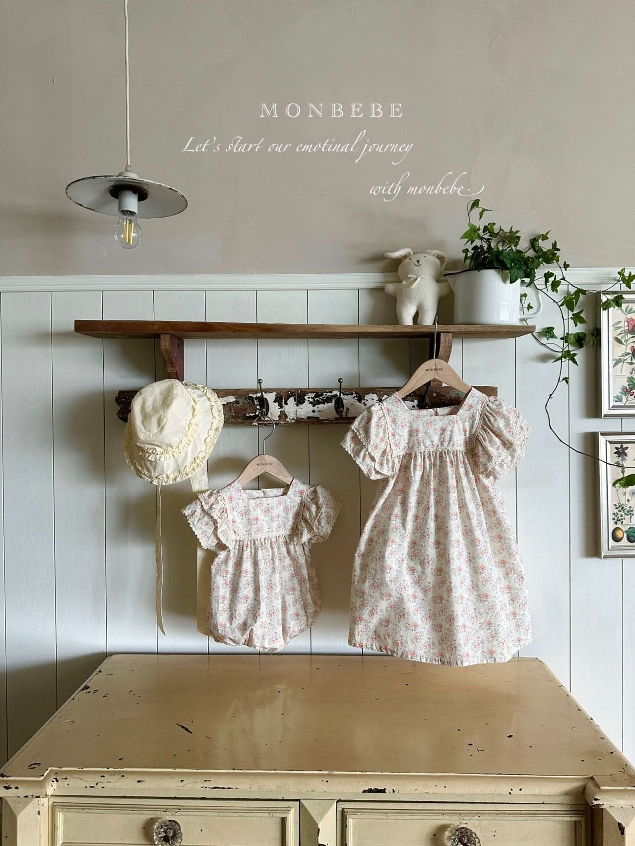 Baby Monbebe Ruffle Short Sleeve Bubble Romper (3-24m) - Orange Floral - AT NOON STORE