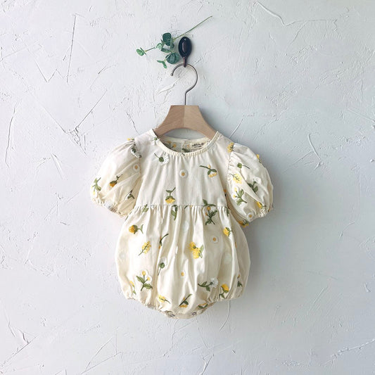 Baby Milk Floral 3D Embroidery Short Sleeve Romper (0-24m) - Floral Ivory - AT NOON STORE