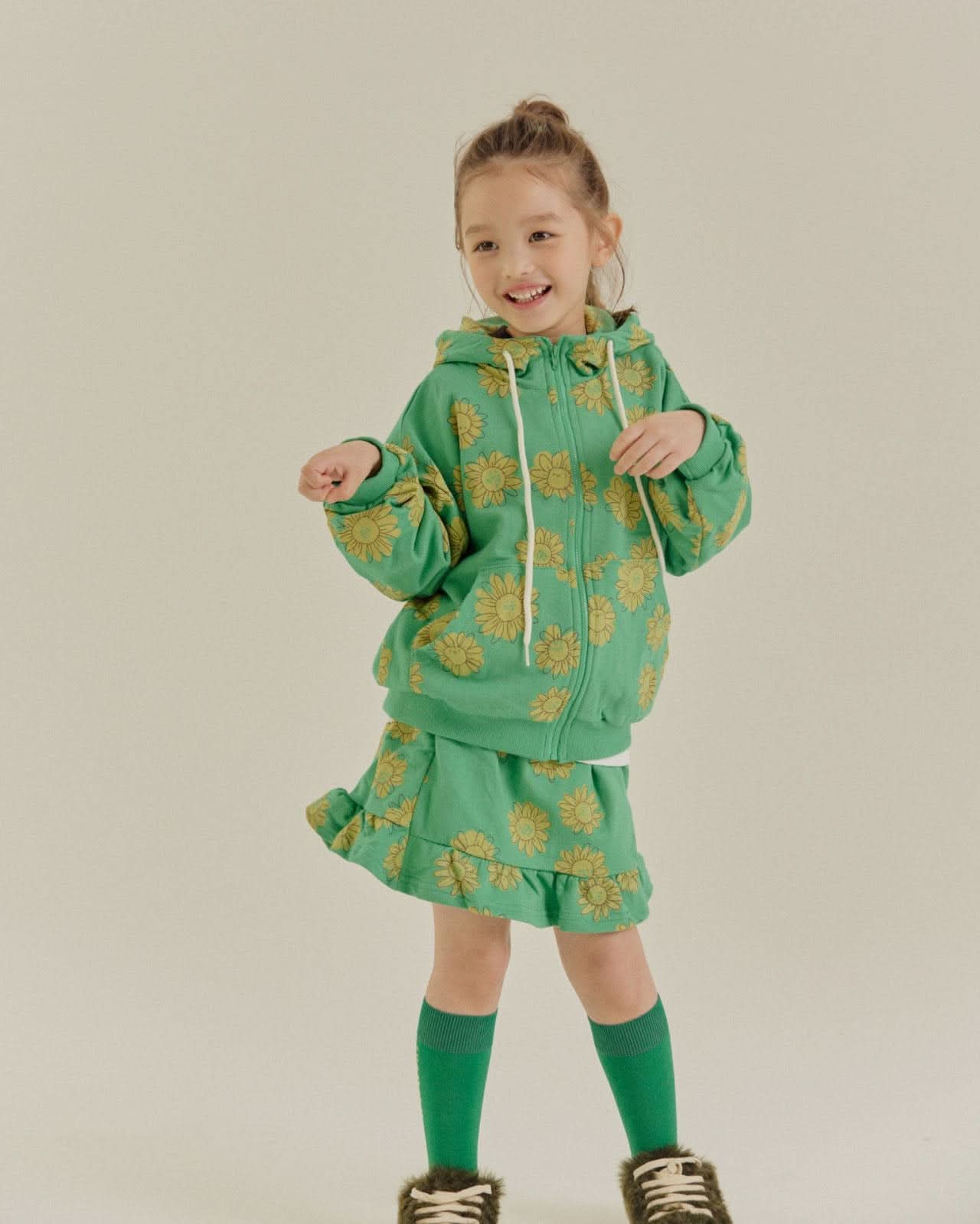 Kids Flower Print Hooded Jacket and Skirted Pants Set (2-6y) - 2 Colors - AT NOON STORE
