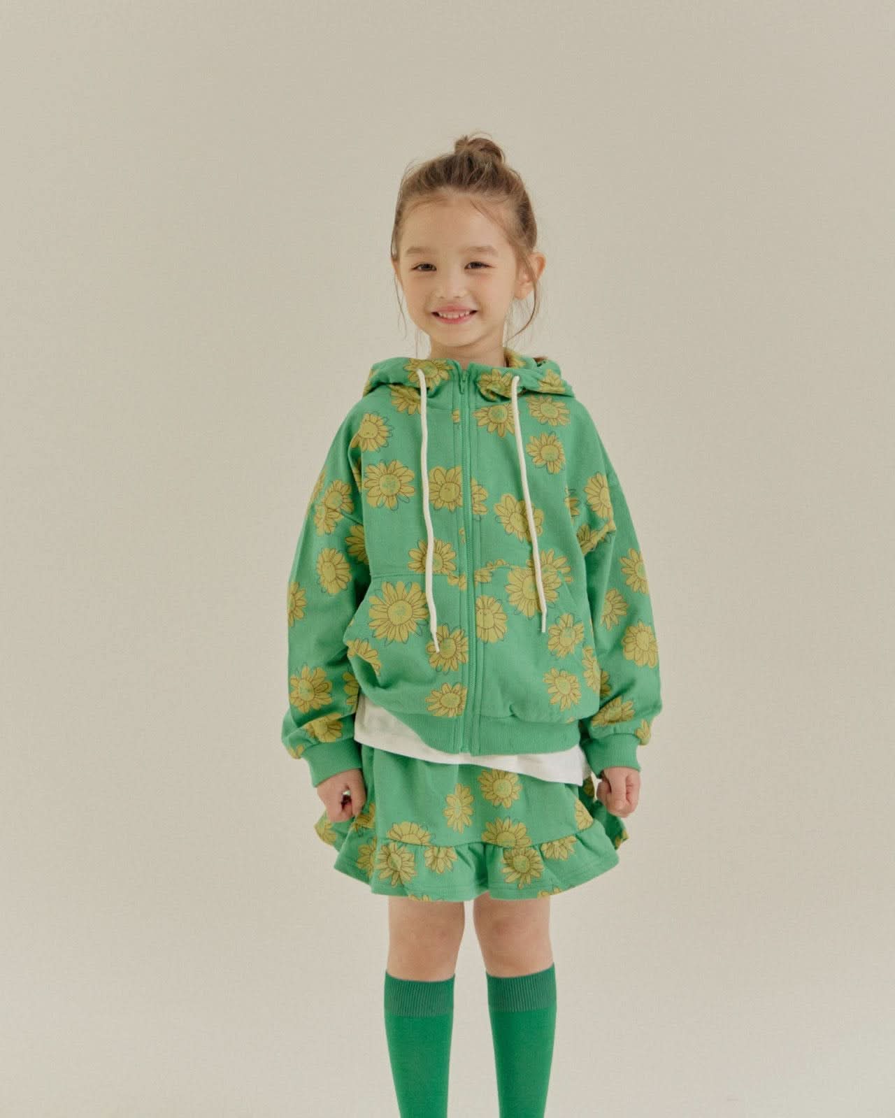 Kids Flower Print Hooded Jacket and Skirted Pants Set (2-6y) - 2 Colors - AT NOON STORE