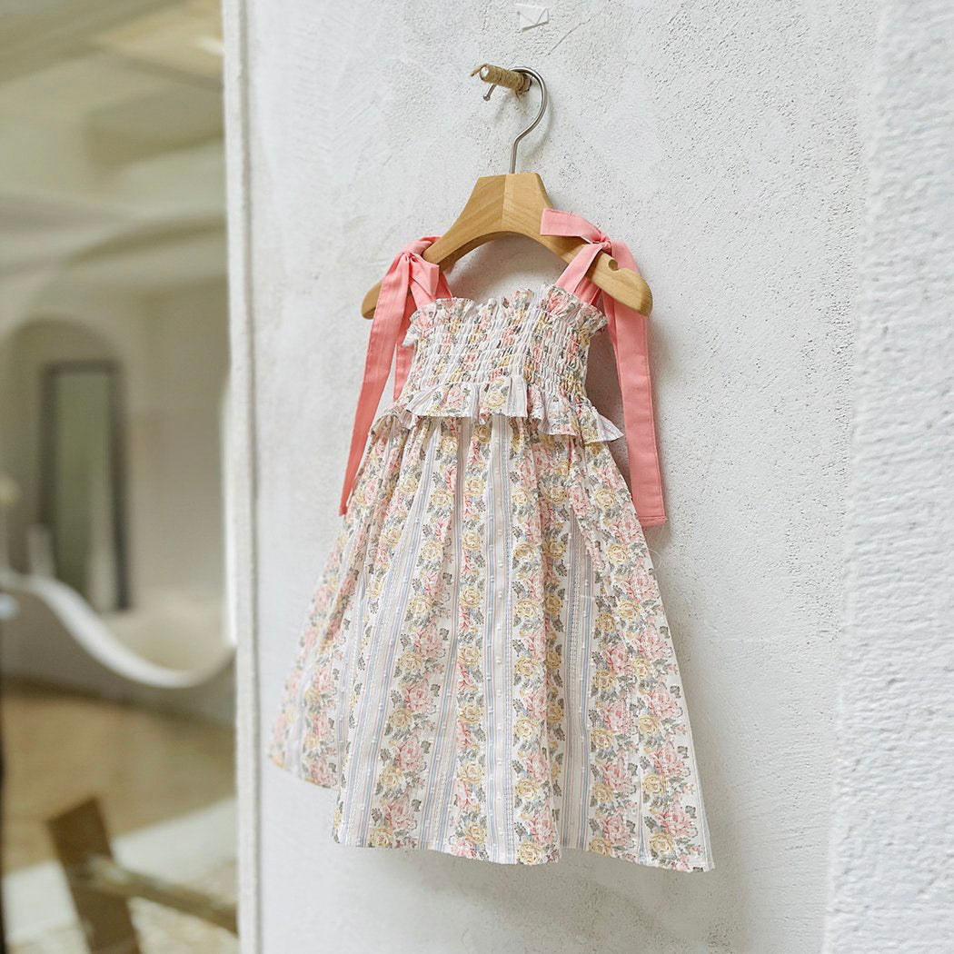 Toddler Milk SS25 Tie Shoulder Smocked Bodice Dress (1-7y) - Floral - AT NOON STORE