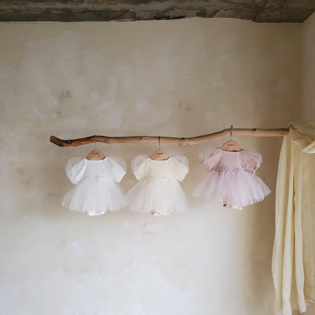 Baby Short Puff Sleeve Tutu Dress Romper (3-18m) - Cream - AT NOON STORE