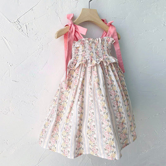 Toddler Milk SS25 Tie Shoulder Smocked Bodice Dress (1-7y) - Floral - AT NOON STORE