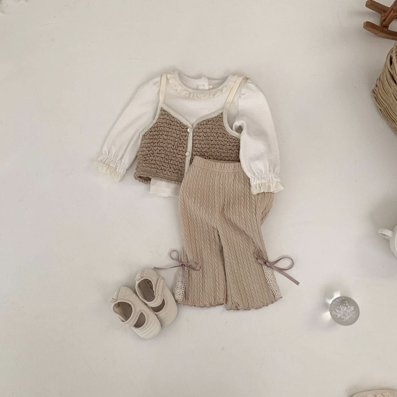 Baby S25 Neckline Frill Detail Long Sleeve Top (3-18m) - Ivory - AT NOON STORE