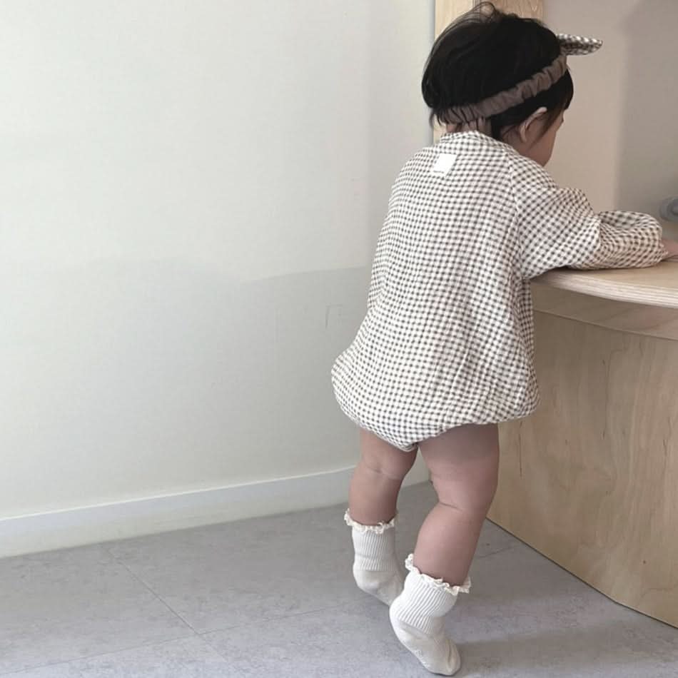 Baby Nunu Gingham Button Romper (3-18m)- Black - AT NOON STORE