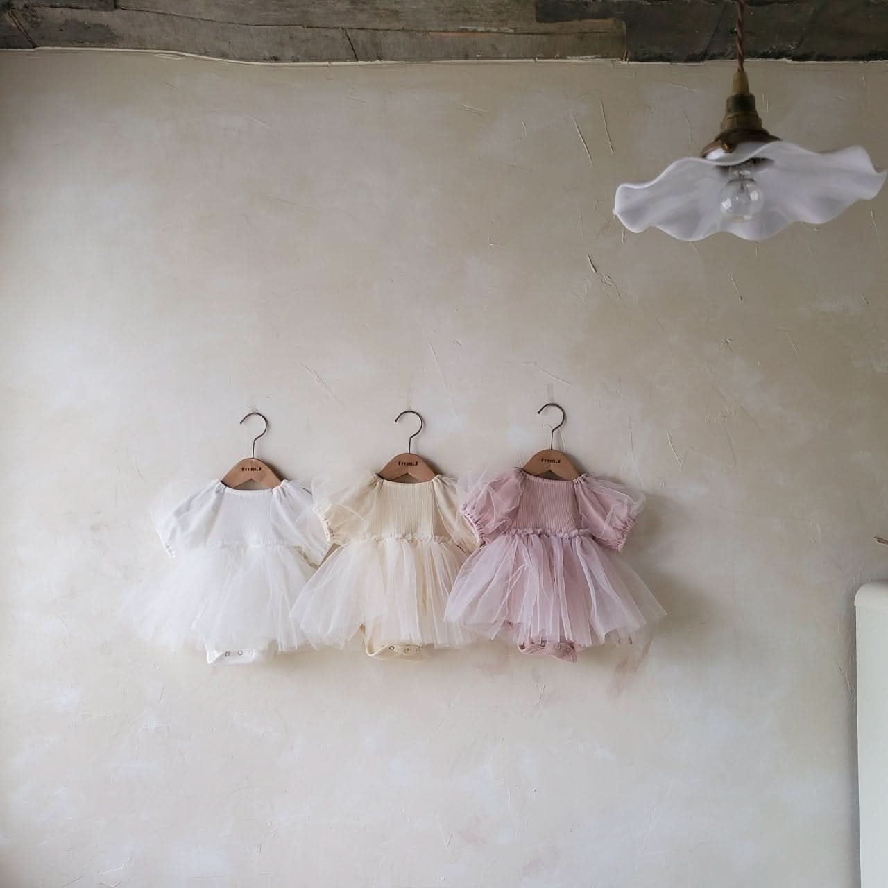 Baby Short Puff Sleeve Tutu Dress Romper (3-18m) - Cream - AT NOON STORE
