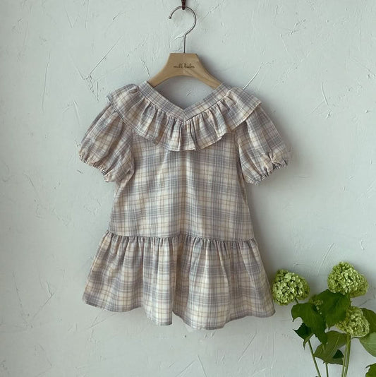 Toddler Milk Ruffle V-Neck Tie Back Dress (3m-5y)- Plaid - AT NOON STORE