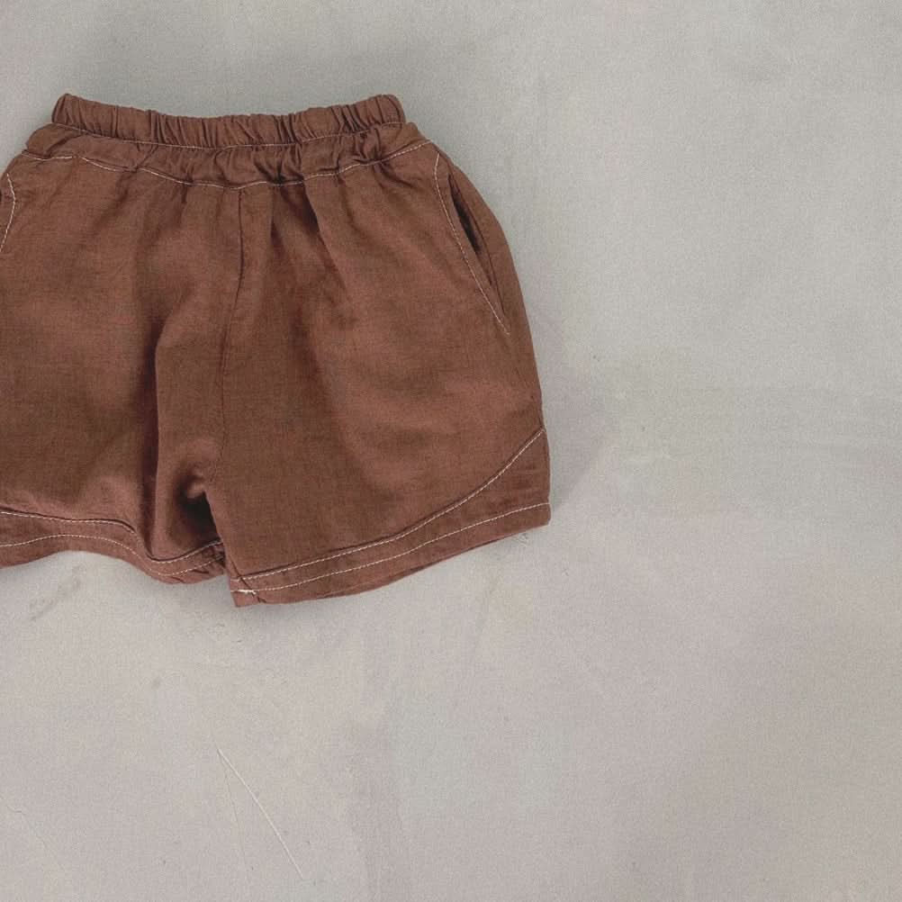 Toddler Bella Stitch Shorts (1-5y) - Brown - AT NOON STORE