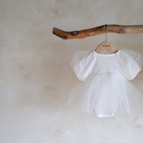 Baby Short Puff Sleeve Tutu Dress Romper (3-18m) - Snow - AT NOON STORE