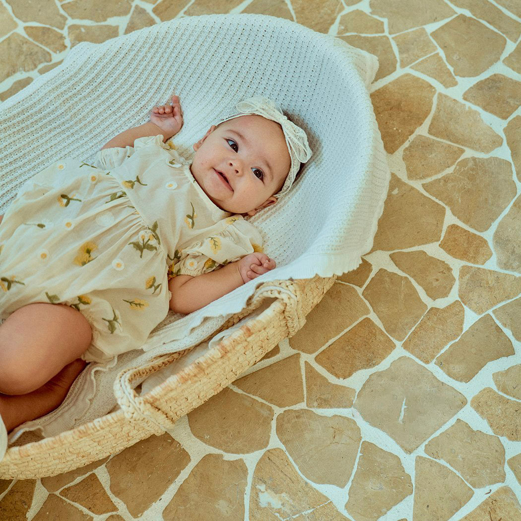 Baby Milk Floral 3D Embroidery Short Sleeve Romper (0-24m) - Floral Ivory - AT NOON STORE