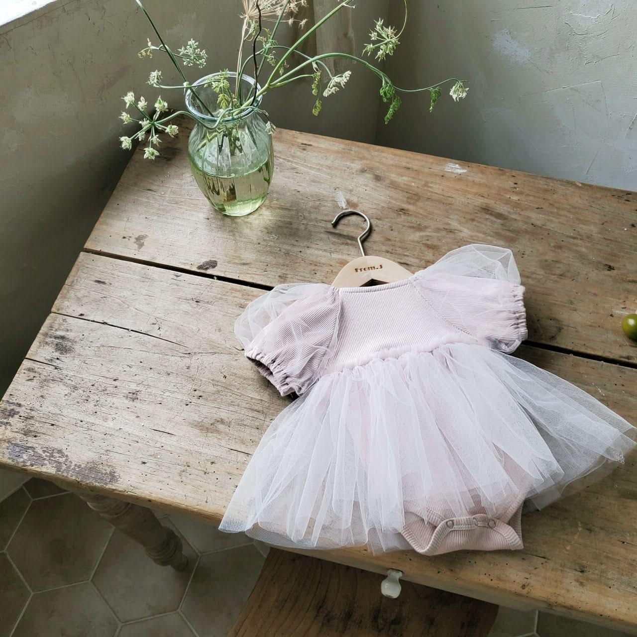 Baby Short Puff Sleeve Tutu Dress Romper (3-18m) - Dusty Rose - AT NOON STORE