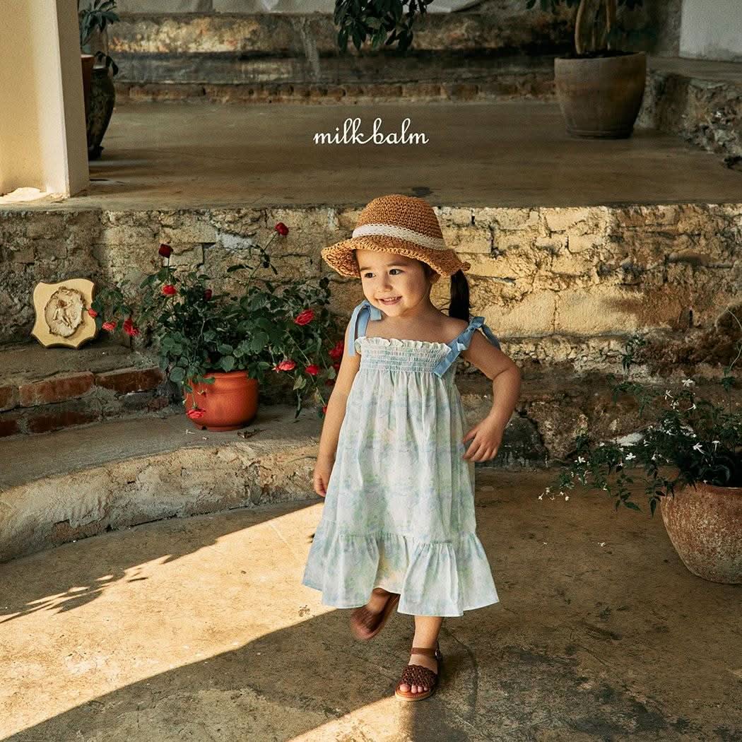 Toddler Milk Tie-Shoulder Dress (3m-5y)- Green - AT NOON STORE