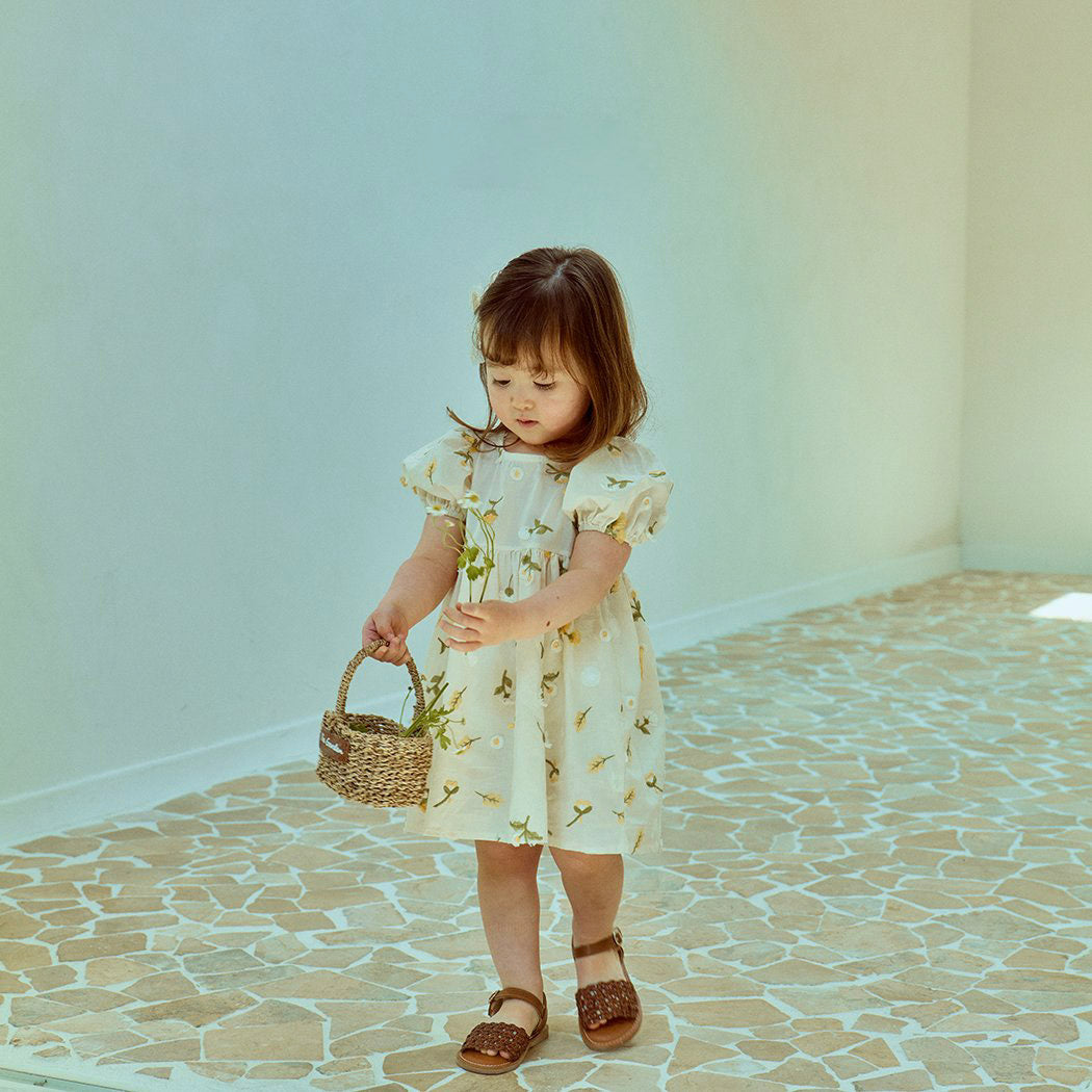 Toddler Milk Floral 3D Embroidery Short Sleeve Dress (1-6y) - Floral Ivory - AT NOON STORE