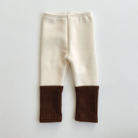 Kids Fleece-Lined Colorblock Sock Leggings (0-5y) - Brown - AT NOON STORE