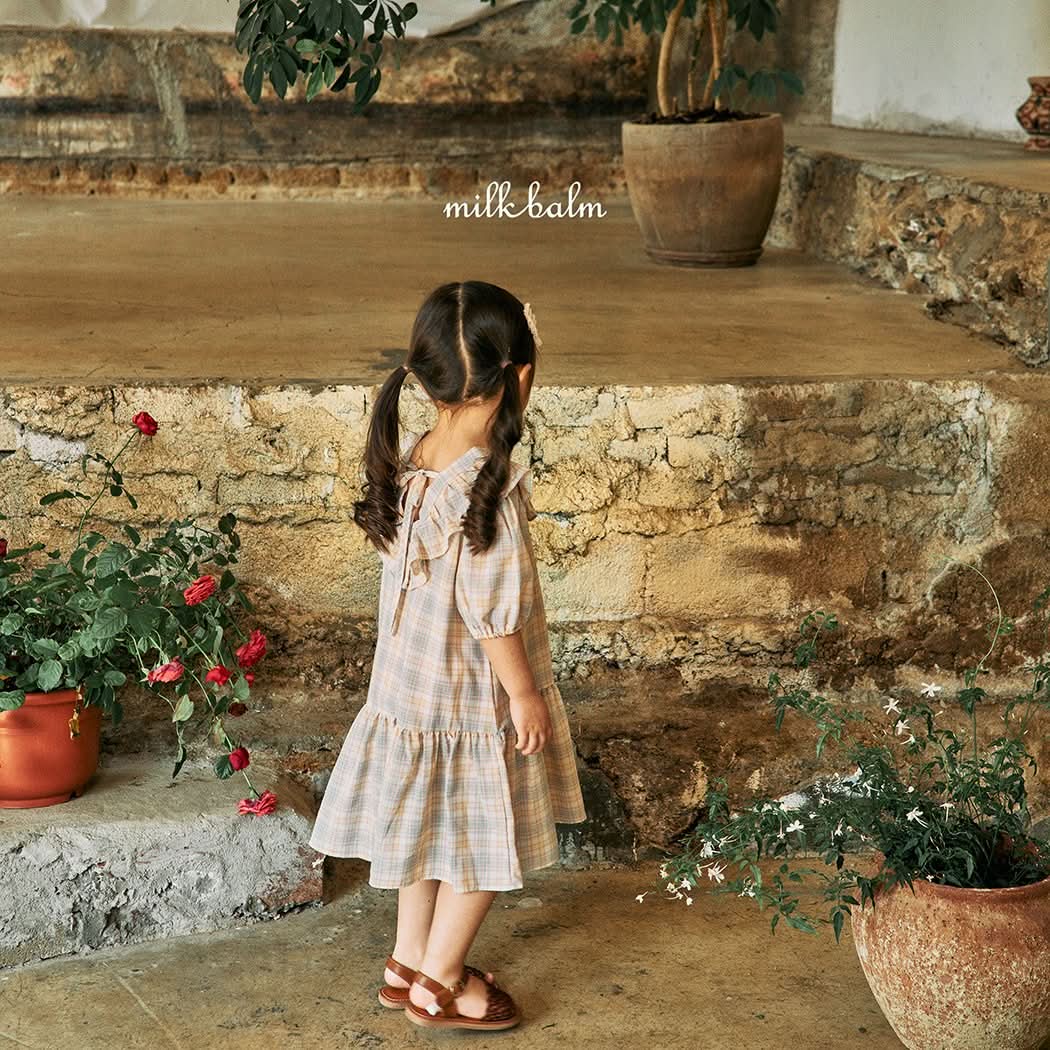 Toddler Milk Ruffle V-Neck Tie Back Dress (3m-5y)- Plaid - AT NOON STORE