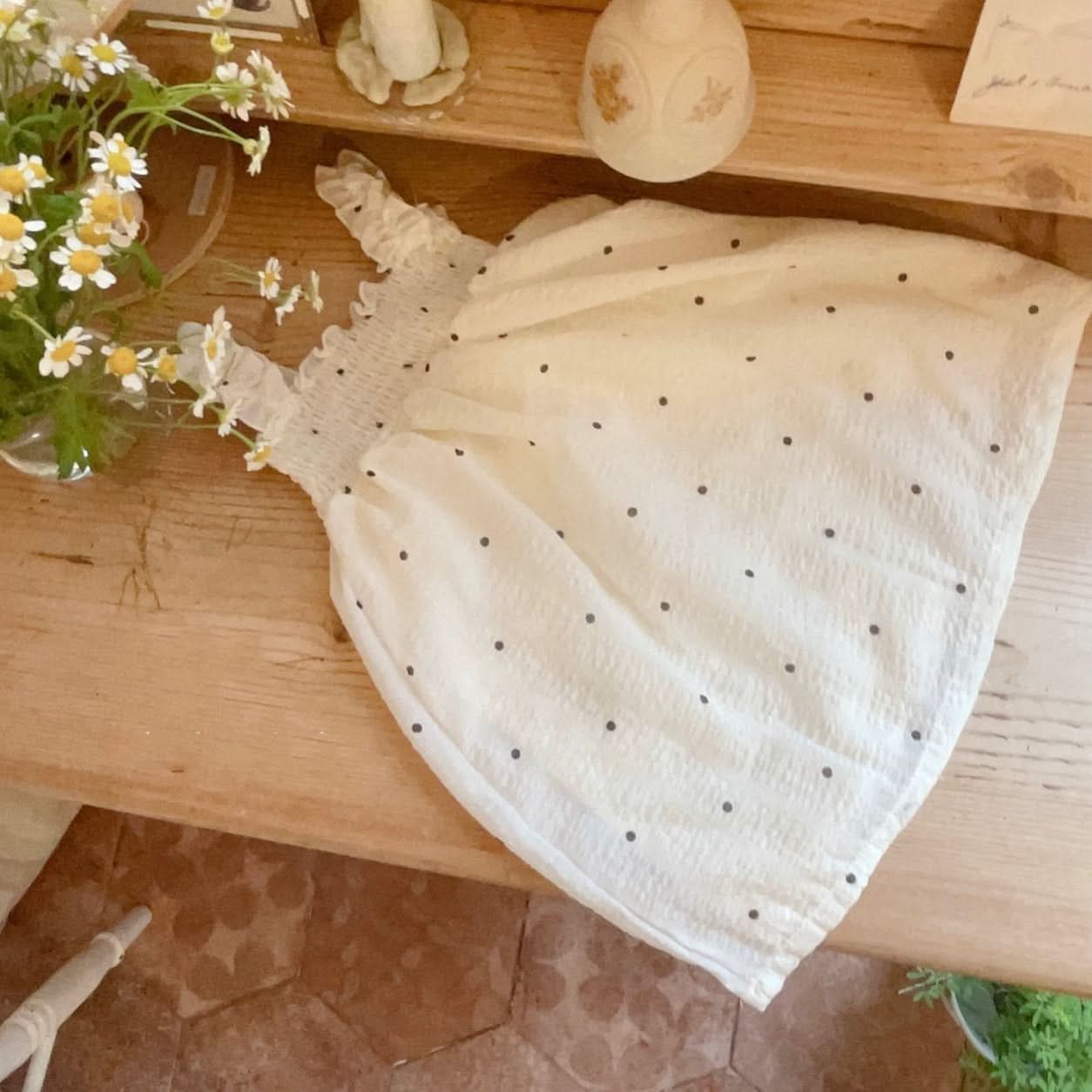 Toddler Marron Smocked Sleeveless Dress (3m-5y)- Polka Dot - AT NOON STORE