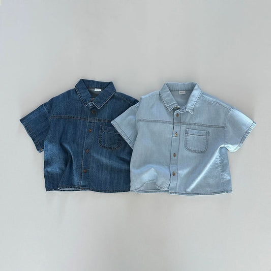 Toddler Short Sleeve Denim Shirt (6m-5y) - 2 Colors - AT NOON STORE