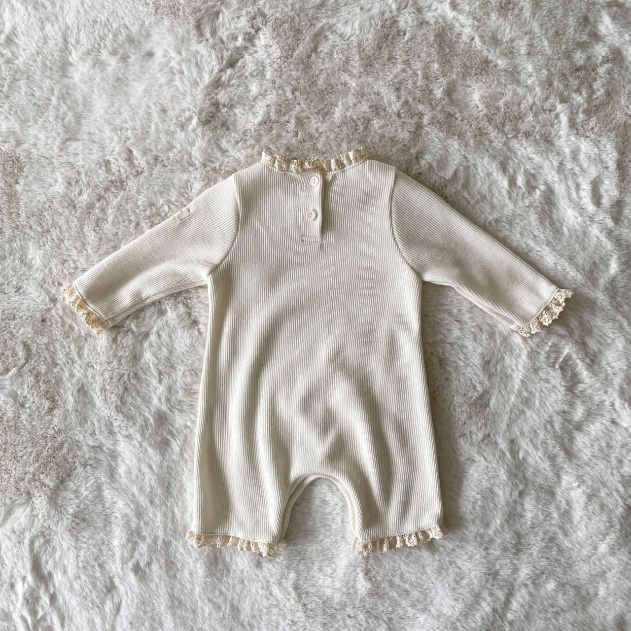 Baby BH Lace Trim Velour Bodysuit  (3-18m) - Cream - AT NOON STORE