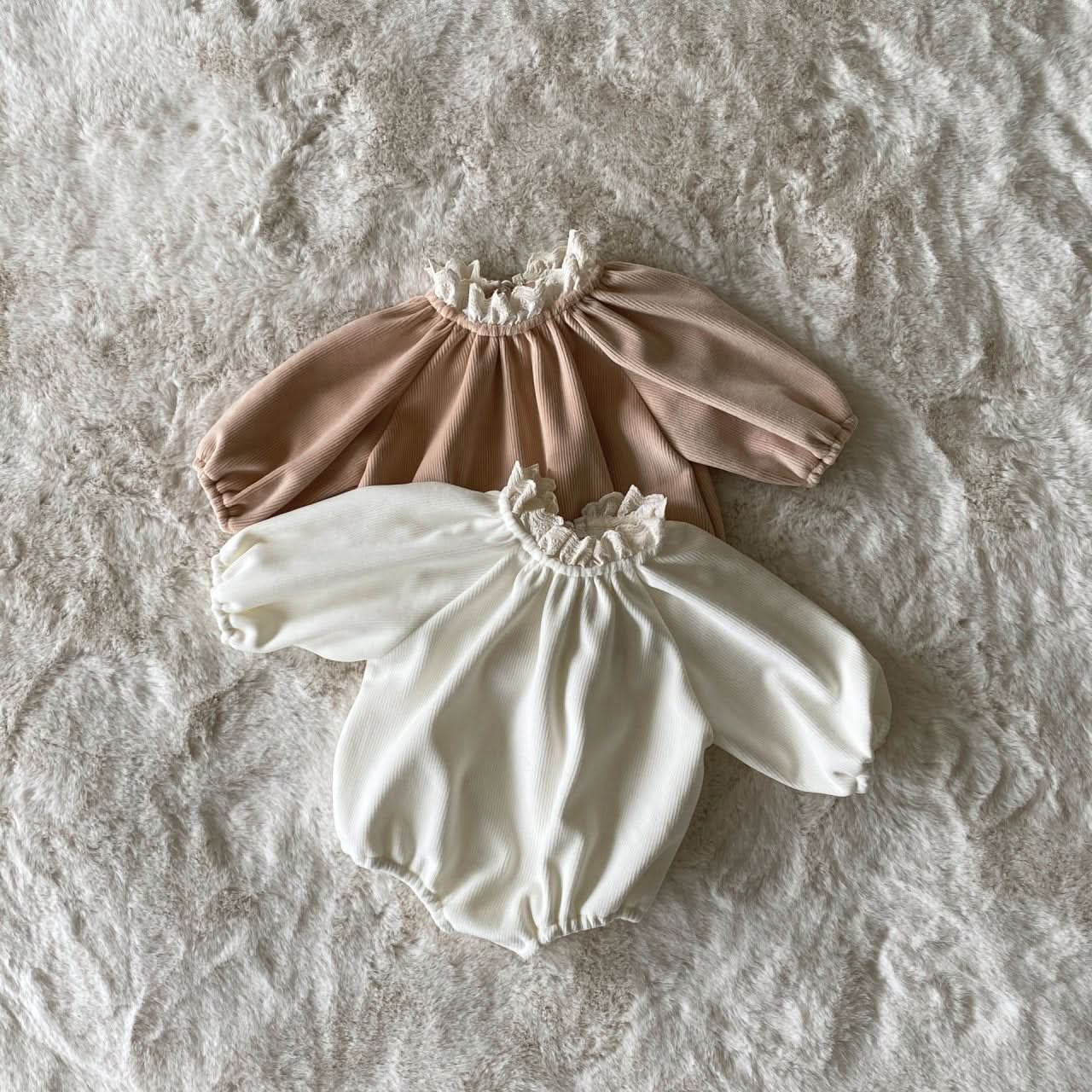 Baby BH Lace Neck Trim Velour Bubble Romper (3-18m) - 2 Colors - AT NOON STORE