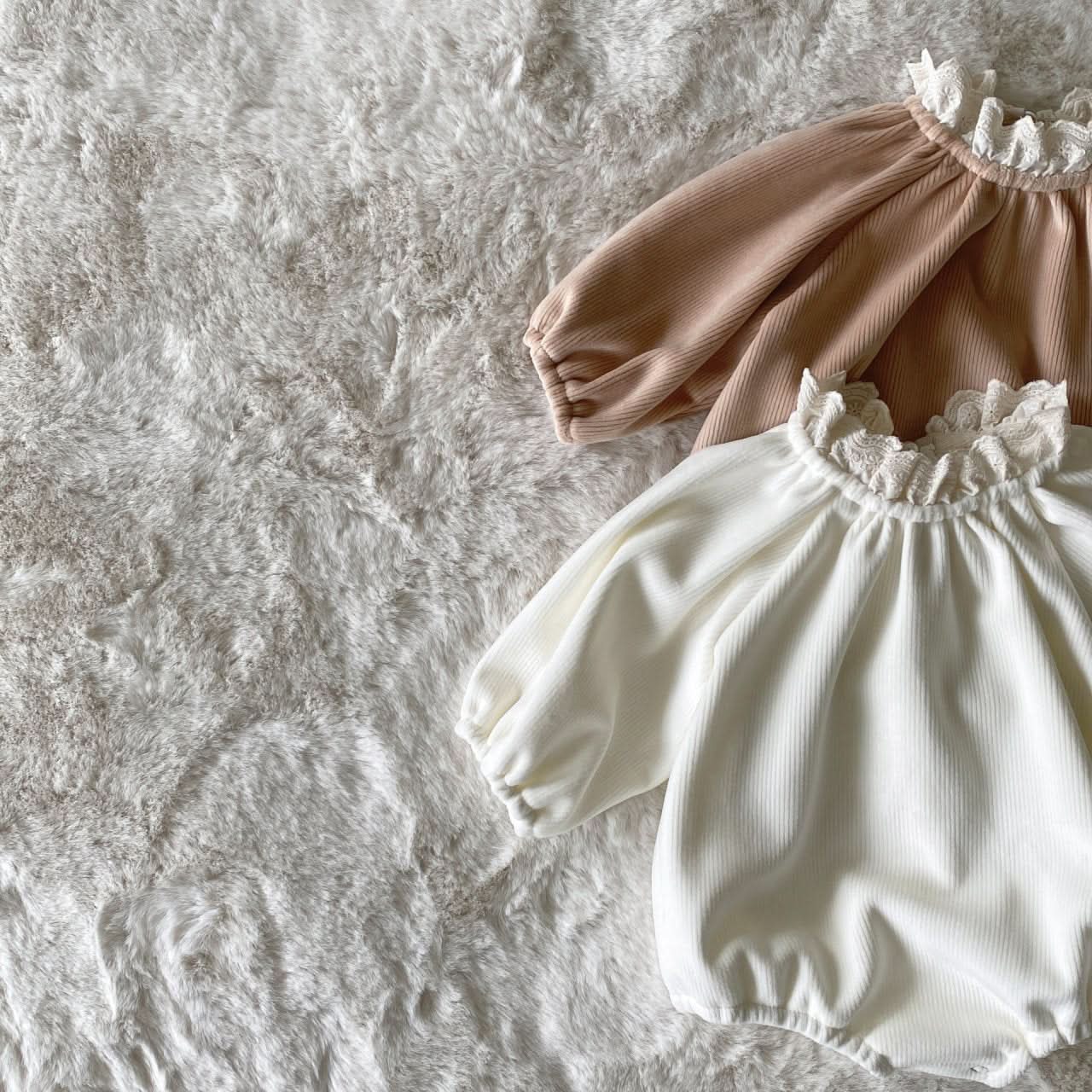 Baby BH Lace Neck Trim Velour Bubble Romper (3-18m) - 2 Colors - AT NOON STORE