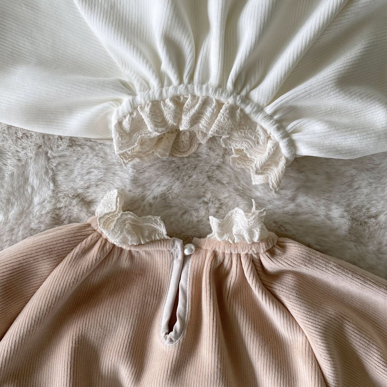 Baby BH Lace Neck Trim Velour Bubble Romper (3-18m) - 2 Colors - AT NOON STORE