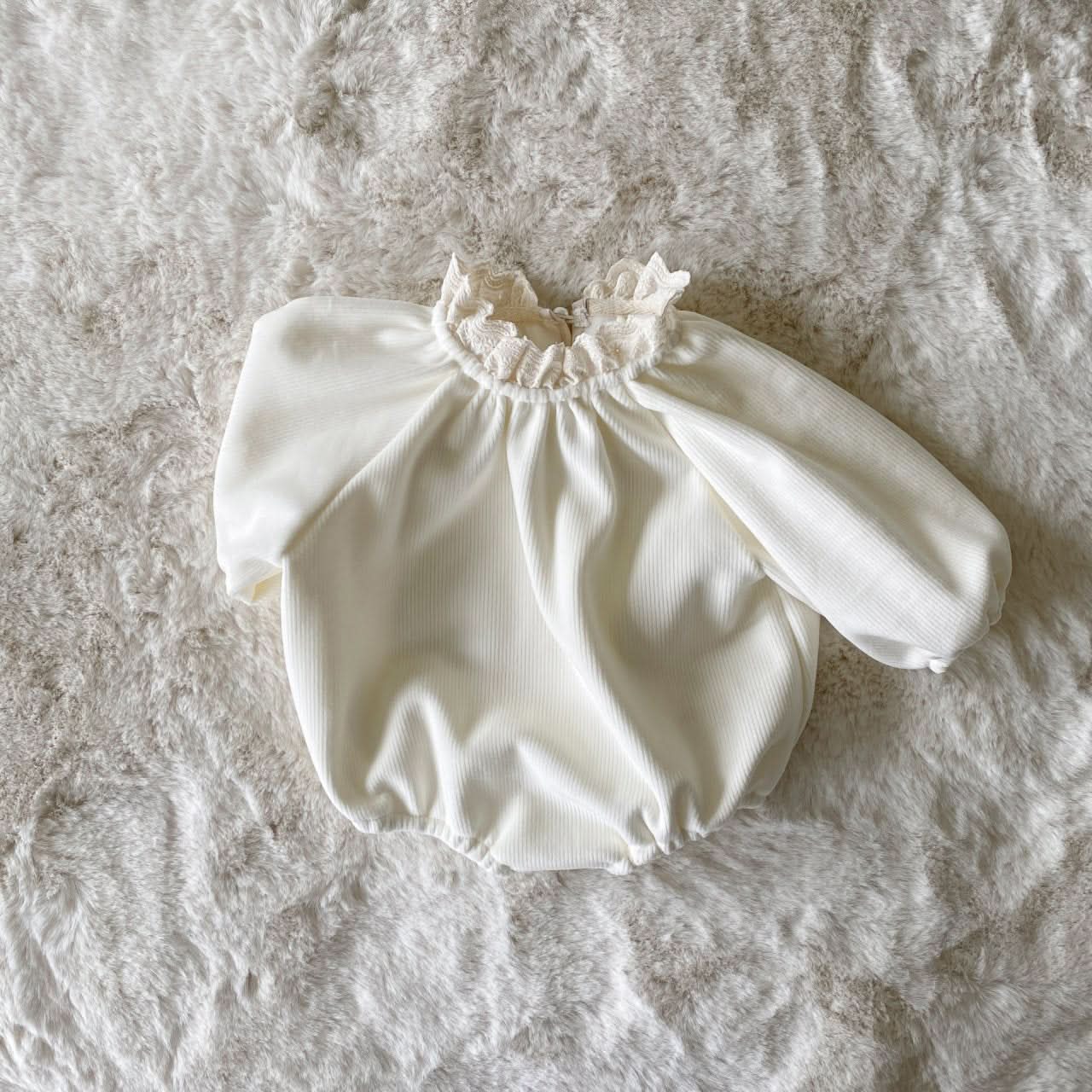 Baby BH Lace Neck Trim Velour Bubble Romper (3-18m) - 2 Colors - AT NOON STORE