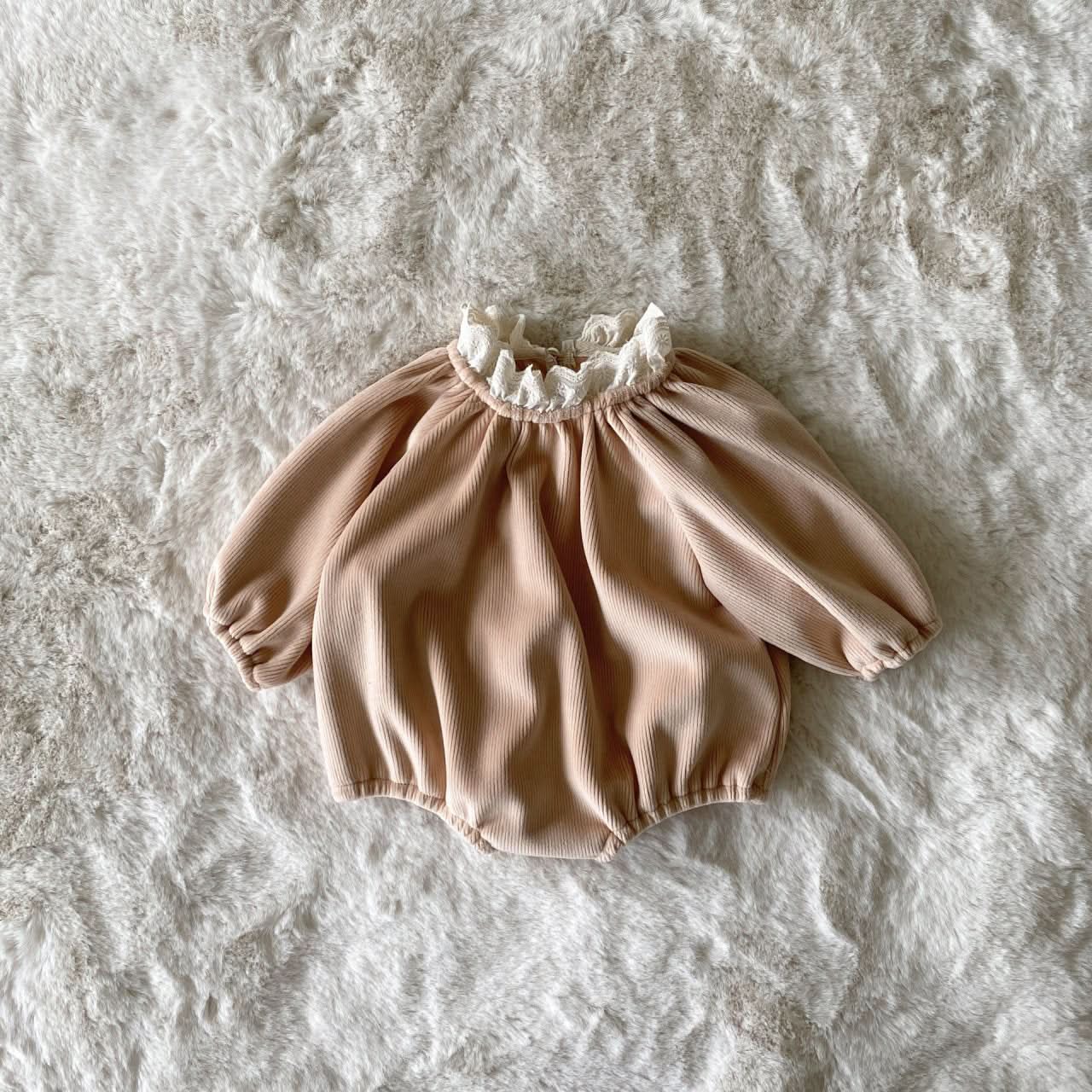 Baby BH Lace Neck Trim Velour Bubble Romper (3-18m) - 2 Colors - AT NOON STORE